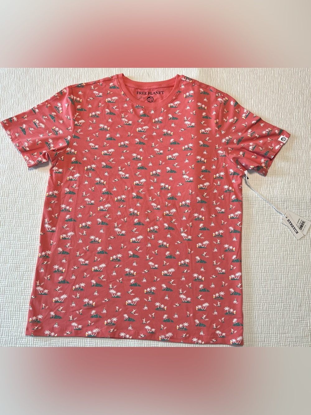 Free Planet L Vintage Red Tropical Stretch Tee NWT